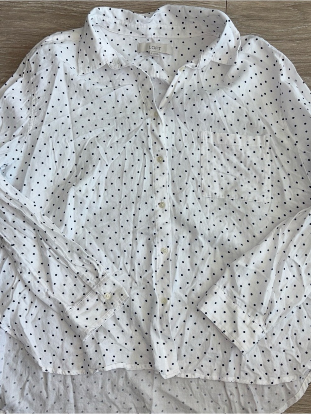 LOFT White Shirt with Navy Polka Dots